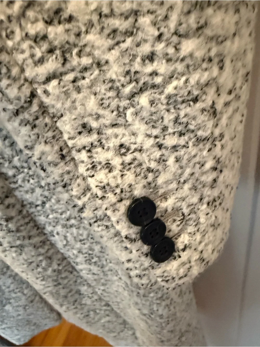 LOFT Black and White Bouclé Single-Breasted Pea Coat - Lined, Heavy Weight